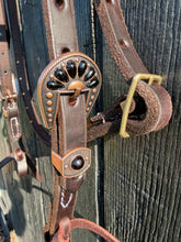 Load image into Gallery viewer, Brow band tie end - black blossom buckle
